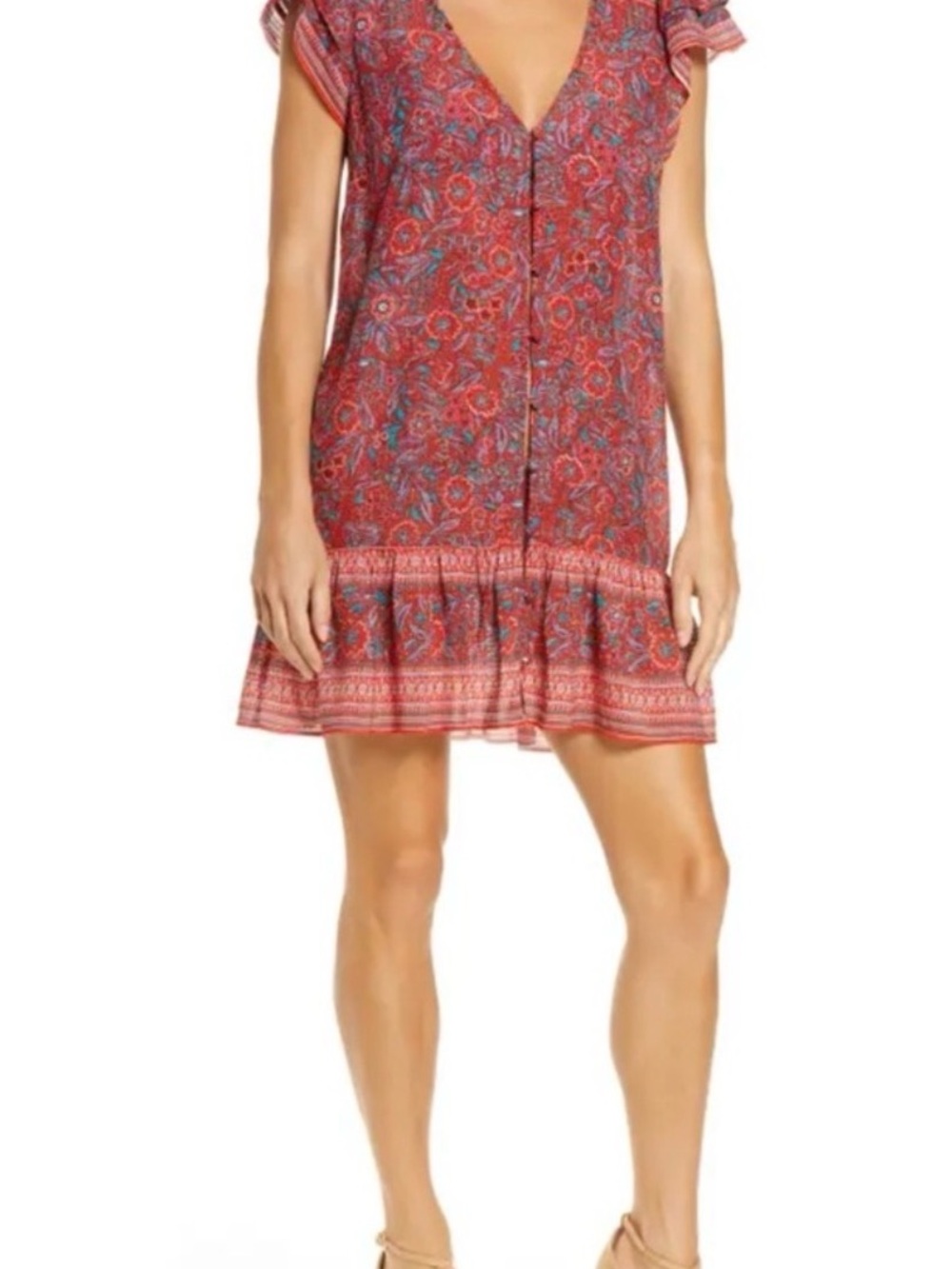 Veronica Beard floral  Button-Front Ruffle Hem Dress Sz Small